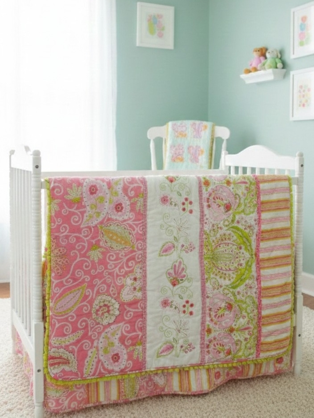 Pink Paisley Patchwork Baby Quilt 43"x33"